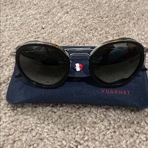 Vuarnet Black Round Sunglasses with Navy Case